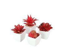 XIZHI 4 Pack Mini Succulents Plants Artificial Fake Pots Faux Succulents Ceramic Plants Potted for Home Decorations Garden Decor (Red)