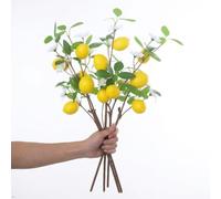 XIZHI 5 Bunches Artificial Lemons Branches, 20.4" Fake Fruit Lemon Branch Plants Greenery with Artificial Flowers Decor for Home Kitchen Party Farmhouse Table Centerpiece Decoration (Yellow)