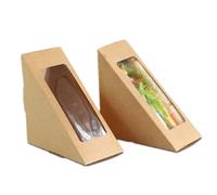 XIZHI 50 Pcs Sandwich Paper Cake Box-BPA-Free- Small Cake Wedge Box, 4.7" Triangle Sandwich Cupcake Containers with Window,Brown
