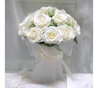 XIZHI Wedding Bouquets for Bride Champagne Artificial Roses Flowers Decor Bridesmaid Holding Flowers for Wedding Valentine's Day Party Prom Decorations (White)