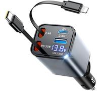 XIZHID Car Phone Charger Fits BMW X1 xDrive28i M35i, 4 in 1 Retractable Charging Station, Digital Voltage Display, Fast Power Adapter
