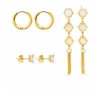 Xizhounianfeng 3-Piece Earring Sets for Women - Chain earring+Gold Hoop & Ear stud, Cute hypoallergenic earrings a boon for those with allergies,Great gift for women（geometry white）