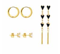 Xizhounianfeng 3-Piece Earring Sets for Women - Chain earring+Gold Hoop & Ear stud, Cute hypoallergenic earrings a boon for those with allergies,Great gift for women(heart black)