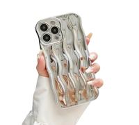 XIZYO Case Compatible with iPhone 16 Pro Max, Water Ripple Pattern Cute Curly Wave Frame [Non-slip] Silicone Shockproof Phone Case, Women Girls Slim Soft TPU Protective Case, Silver