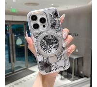 XIZYO Magnetic Case for iPhone 15 Pro Max with Magnetic Ring Stand, Cute Clear Rose Flower Floral Pattern Compatible with MagSafe, for Girls Women Shockproof Kickstand Phone Case, Silver