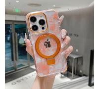 XIZYO Magnetic Case for iPhone 16 Pro with Magnetic Ring Stand, Cute Clear Rose Flower Floral Pattern Compatible with MagSafe, for Girls Women Shockproof Kickstand Phone Case, Orange