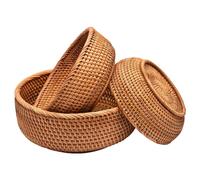 Xj2qFb5 Fruit Racks 3Pcs Round Rattan bread Basket - Natural Wicker Fruits Bread , Fruit Woven Bowls,Handmade for Serving Veg Basket