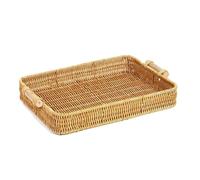 Xj2qFb5 Fruit Racks Fruit Baskets Large Rattan Serving Tray, Handwoven Wicker Basket Organizer , Rectangle Tabletop Breakfast Drinks Snack Storage Platter Veg Basket(Large)