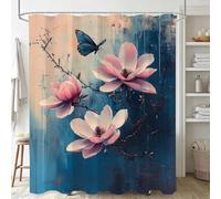 Xjaopfei Blue Shower Curtain, Waterproof Extra Long Curtains for Bathroom Decor, Luxury Weighted Shower Curtain Flower, for Bathroom Window Curtains, Quick Dry Wet Room, 150x180cm 60x71Inch J-45