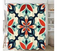 Xjaopfei Blue Shower Curtains for Bathroom 120x150cm, Long Waterproof Bath Curtain, Extra Large Polyester Fabric Window Drapes with 12 Hooks, Weighted Hem Showering Panel, Retro 48x60Inch J-378