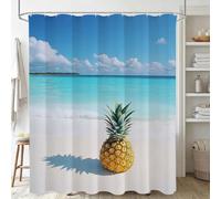 Xjaopfei Blue Shower Curtains for Bathroom 200x200cm, Long Waterproof Bath Curtain, Extra Large Polyester Fabric Window Drapes with 12 Hooks, Weighted Hem Showering Panel, Beach 79x79Inch J-386