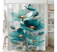 Xjaopfei Blue Shower Curtains for Bathroom 90x180cm, Long Waterproof Bath Curtain, Extra Large Polyester Fabric Window Drapes with 12 Hooks, Weighted Hem Showering Panel, Butterfly 36x71Inch J-288