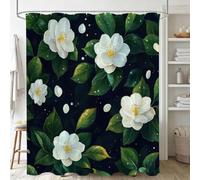 Xjaopfei Green Shower Curtains for Bathroom 120x200cm, Long Waterproof Bath Curtain, Extra Large Polyester Fabric Window Drapes with 12 Hooks, Weighted Hem Showering Panel, Flower 48x79Inch J-362