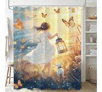 Xjaopfei Orange Shower Curtain, Waterproof Extra Long Curtains for Bathroom Decor, Luxury Weighted Shower Curtain Butterfly, for Bathroom Window Curtains, Quick Dry Wet Room, 150x170cm 60x67Inch J-53