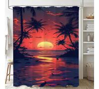 Xjaopfei Red Shower Curtains for Bathroom 240x200cm, Long Waterproof Bath Curtain, Extra Large Polyester Fabric Window Drapes with 12 Hooks, Weighted Hem Showering Panel, Sea View 95x79Inch J-626