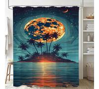 Xjaopfei Turquoise Shower Curtain, Waterproof Extra Long Curtains for Bathroom Decor, Luxury Weighted Shower Curtain Moon, for Bathroom Window Curtains, Quick Dry Wet Room, 150x180cm 60x71Inch J-771