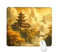 Xjaopfei Yellow Mouse Pad 340x280x3mm Ancient Pagoda Small Mouse Mat with Rubber Base Slogan Non-Slip Splash Resistant Surface Portable Desk Mat for Office, Home Gaming, Men's Gifts J-257