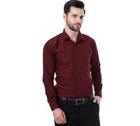 XJARVIS Austin Men's Solid Cotton Blend Formal Shirt with Pocket Plain Spread Collar Long Sleeve Regular Fit, maroon, M