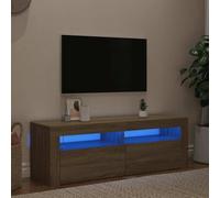 XJBTBA 120cm LED TV Cabinet Unit, Small TV Stand Table for TVs up to 55 Inch, 2 Pull Down Doors, for Living Room, Gaming Entertainment Room - Brown