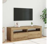 XJBTBA 120cm LED TV Cabinet Unit, Small TV Stand Table for TVs up to 55 Inch, 2 Pull Down Doors, for Living Room, Gaming Entertainment Room - Natural