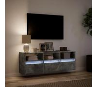 XJBTBA 130cm Floating TV Unit Stand with LED Lights, Wide Wall TV Cabinet with 3 Drawers & Open Shelves, Wall Mounted Cabinet for Living Room - Rustic Grey