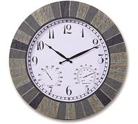 XJBTBA 14 Inch Large Outdoor Indoor Clock, Waterproof Wall Clock with Thermometer, Weather-Resistant Non-Ticking Battery Operated Decor Clock for Patio, Pool, Garden,Bathroom