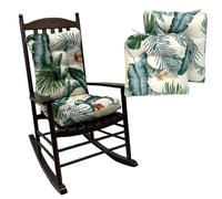 XJBTBA 2 Pack Waterproof Garden Rocking Chair Cushions with High Back & Ties, 8cm Thick Padded Replacement Seat Pads for Indoor Outdoor Rattan Chairs, Sofas & Sunloungers (Green Leaf,17×17in)