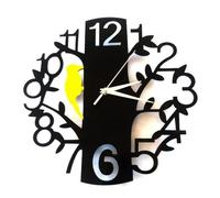XJBTBA 3D Bird in The Tree Silent No Tick Mirror Clock Home Bedroom Office Wall Decor,14 Inch Suitable for Kitchen, Living Room or Office(Yellow)