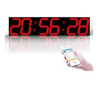 XJBTBA 3D Digital LED Wall Clock,Large Easy-Read Display 6 Digits Alarm Clock,Mobile Remote Wireless Control Global Synchronization,Large Conference Rooms,White(Red)