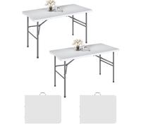 XJBTBA 4FT White Folding Table - Portable No Assembly Camp Table for Outdoor Events, Parties, Weddings, BBQs, Meetings - Lightweight, Easy-to-Carry