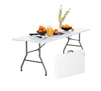 XJBTBA 4FT White Folding Table - Portable, No Assembly, Ideal for Outdoor Camping, Parties, Events, Weddings, BBQs - Lightweight with Carrying Handle, Easy to Store