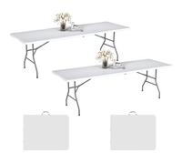 XJBTBA 4FT White Folding Table - Portable No Assembly Required, Ideal for Outdoor Camping, Parties, Events, Weddings, BBQs - Lightweight, Easy to Carry with Handle