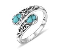 XJBTBA 925 Sterling Silver Natural Turquoise Rings for Women Adjustable Victorian Thumb Ring Vintage Spoon Rings Gift For Mom Wife Sister Her