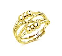 XJBTBA 925 Sterling Silver Ring - Adjustable Open Fidget Ring With Beads Spinner for Stress and Depression Relief - Unisex Anti- Ring