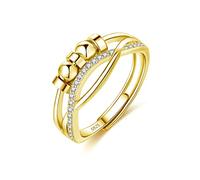 XJBTBA 925 Sterling Silver Ring - Adjustable Open Fidget Ring With Beads Spinner for Stress and Depression Relief - Unisex Anti- Ring