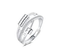 XJBTBA 925 Sterling Silver Ring - Adjustable Open Fidget Ring With Beads Spinner for Stress and Depression Relief - Unisex Anti- Ring