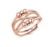 XJBTBA 925 Sterling Silver Ring - Adjustable Open Fidget Ring With Beads Spinner for Stress and Depression Relief - Unisex Anti- Ring