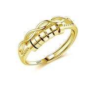 XJBTBA 925 Sterling Silver Ring - Adjustable Open Fidget Ring With Beads Spinner for Stress and Depression Relief - Unisex Anti- Ring