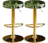 XJBTBA Acrylic Bar Stools Backless Transparent Swivel Height Adjustable bar-stools Counter Chairs for Kitchen Dining Room(Green,Gold Lifting Rod)