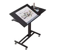 XJBTBA Adjustable Mobile Folding Table for Home & Office, Portable Drafting Desk with Wheels, Lifting Drawing Table 0-45°, Black Legs - Versatile & Space-Saving Solution