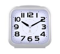 XJBTBA Analog Alarm Clock, Silent Battery Powered, Gentle Wake-up, Incremental Volume, Snooze and Manual Lighting, 5.5" Suitable for Kitchen, Living Room or Office(Silver)