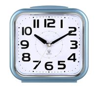 XJBTBA Analog Alarm Clock, Silent Battery Powered, Gentle Wake-up, Incremental Volume, Snooze and Manual Lighting, 5.5" Suitable for Kitchen, Living Room or Office(Metal Blue)