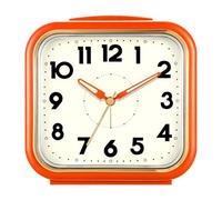 XJBTBA Analog Alarm Clock, Silent Battery Powered, Gentle Wake-up, Incremental Volume, Snooze and Manual Lighting, 5.5" Suitable for Kitchen, Living Room or Office(Retro Orange)