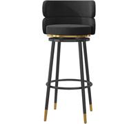 XJBTBA Bar Stool Swivel, Velvet Counter Height bar-stool with High Back, Seat, Stylish Kitchen Island Seating(Black,Height 65CM)