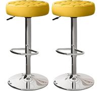 XJBTBA Bar Stools Set of 2 Comfy Pu Leather Counter Height with Round Seat Adjustable Swivel Backless bar-stools Tall(Yellow,Silver Legs)