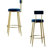 XJBTBA Bar Stools Set of 2 Counter Height for Kitchen Backres bar-stools Upholstered Velvet Farmhouse Island Chairs(Blue)