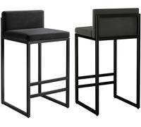 XJBTBA Bar Stools Set of 2 Velvet Breakfast Dining Fixed Height Chairs with Metal Frame and Footrest(Black,75cm)