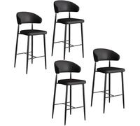 XJBTBA Bar Stools Set of 4 Upholstered Faux Leather Dinning Chairs with Metal Legs Amp Footrest Ideal for Counters Home(Black,65cm/25.6in)