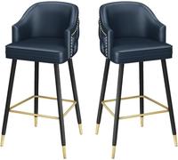 XJBTBA Bar Stools Set of 65 75cm Upholstered Leatherette bar-stools with Nailhead Trim Mid Century Height Chairs(Blue,65cm/25.5inch)