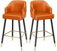 XJBTBA Bar Stools Set of 65 75cm Upholstered Leatherette bar-stools with Nailhead Trim Mid Century Height Chairs(Orange,75cm/29.5inch)
